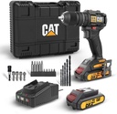 CAT DX1010.1 18V Brushless Cordless Hammer Drill, 50Nm Torque, 13mm Metal Chuck, 2-Speed, 20+1+1 Settings, 2 x 2.0Ah Batteries & Charger + 20-Piece Drill & Screwdriver Bit Set